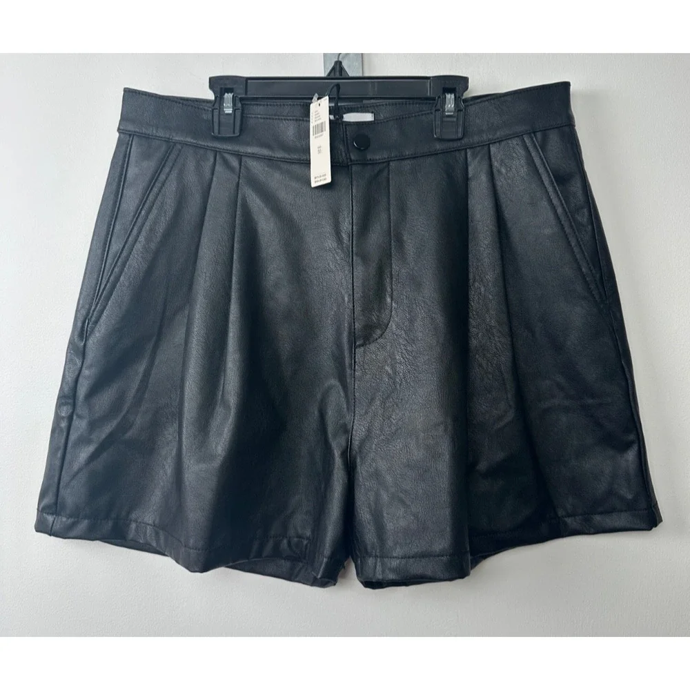 NEW ASKK NY Anthropologie Faux Leather Black Shorts 31 RARE HTF RETAIL $275 A50 - Picture 2 of 8